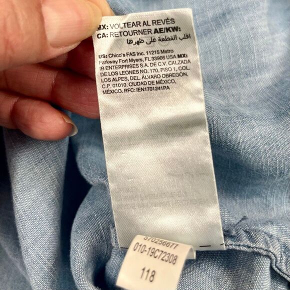 Chico's Blue Denim-Style Long Sleeve Tunic Grommet Collar 4 20/22 - Picture 12 of 12